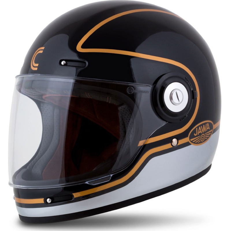 Cască integrală pentru motociclete Cassida Fibre Jawa Sport negru-argintiu-auriu
