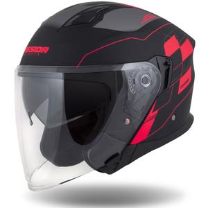 Cassida Jet Tech Roxor cască de motociclist deschisă negru-gri-fluo roșu mat