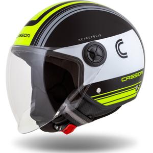 Cască de motocicletă Cassida Handy Metropolis Negru-alb-galben-fluo-gri deschis Casca de motocicletă Cassida Handy Metropolis Black-White-Fluo Yellow-Grey