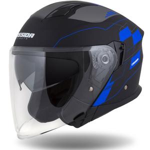 Cască de motocicletă Cassida Jet Tech Roxor Black-Grey-Blue Matte Open Moto Helmet