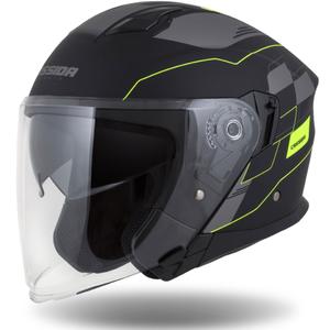 Cassida Jet Tech Roxor cască de motocicletă deschisă negru-gri-galben-fluo mată lichidare