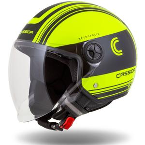 Cască de motocicletă deschisă Cassida Handy Metropolis Safety galben fluo-negru-reflectorizant gri deschis