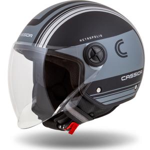Cască de motocicletă Cassida Handy Metropolis Safety Open Cască de motocicletă negru-reflectorizant gri