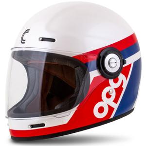 Cască de motociclist integrală Cassida Fibre OPG alb-albastru-roșu