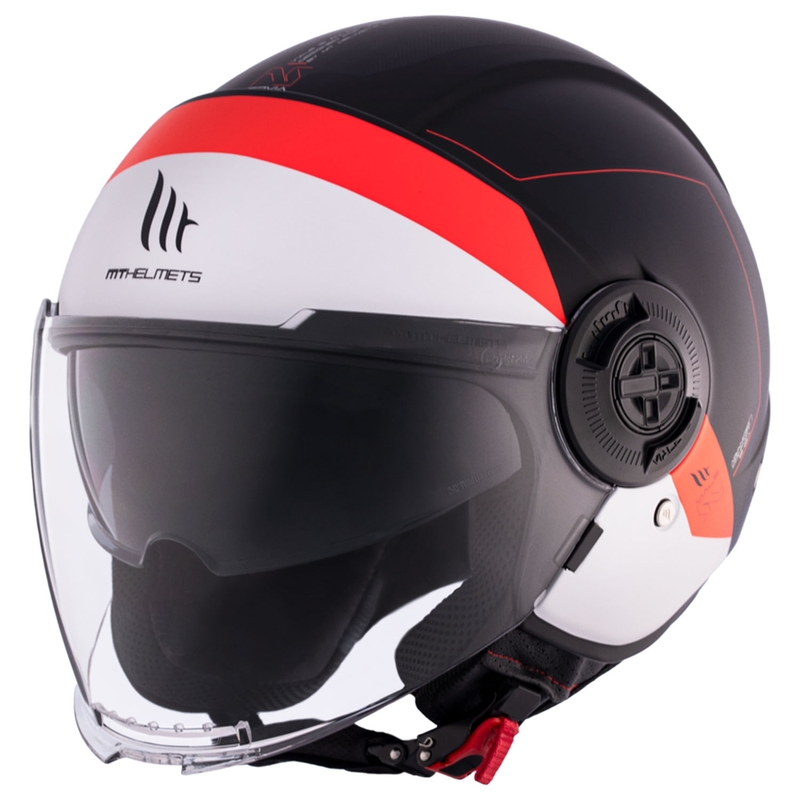 Casca moto open MT Viale SV S 68 Unitati A5 alb-rosu-negru