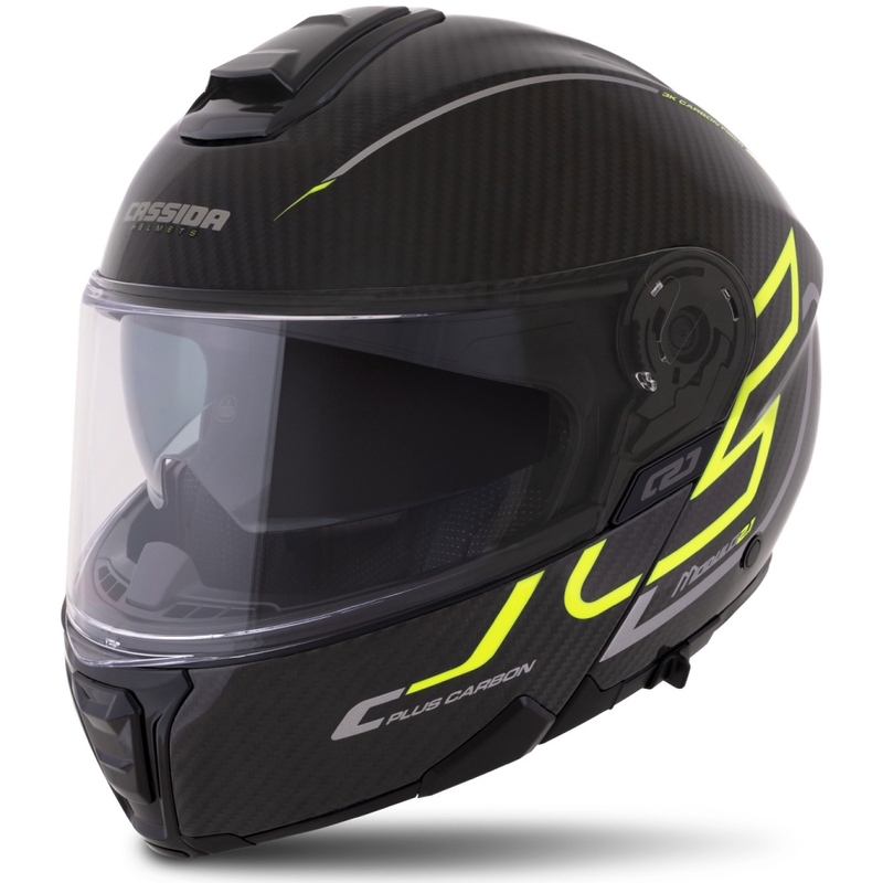 Casca rabatabila Cassida Modulo 2.1 Plus Carbon galben fluo-argintiu-negru