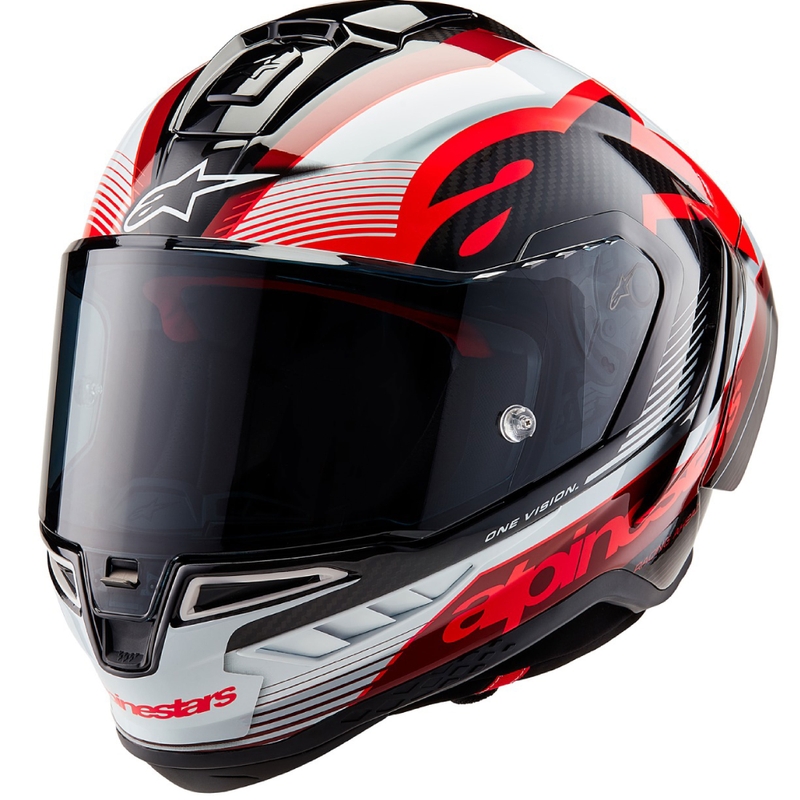 Cască de motocicletă integrală Alpinestars Supertech R-10 Team carbon roșu și alb pentru motociclete