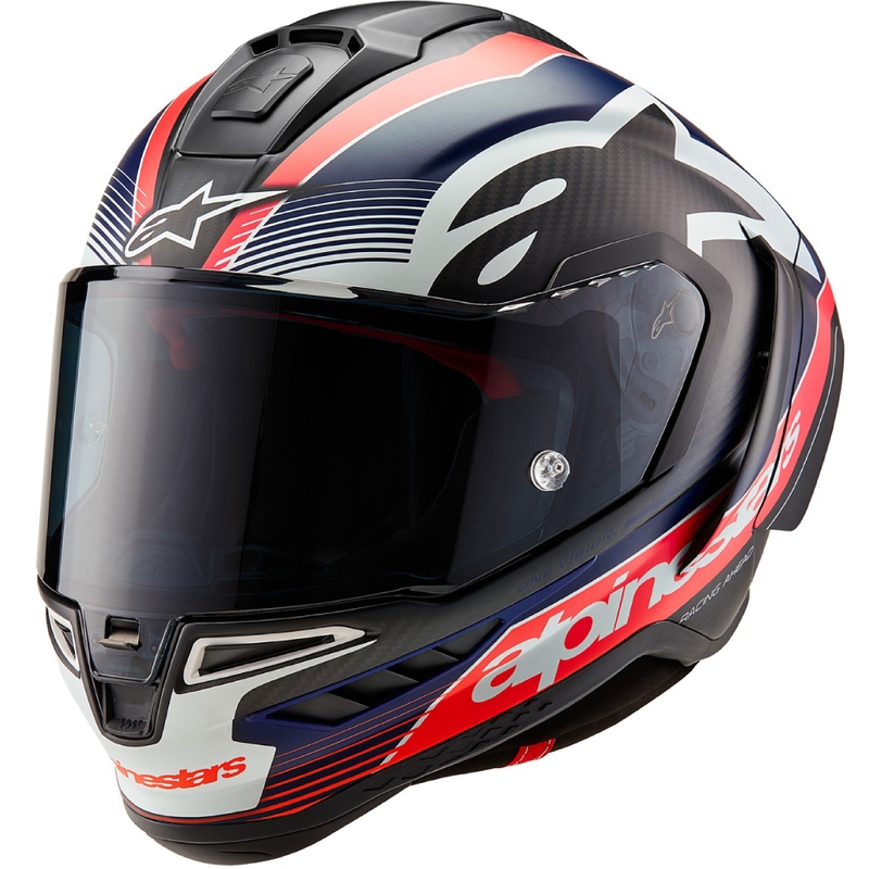 Cască integrală pentru motocicletă Alpinestars Supertech R-10 Team carbon fluo roșu-albastru-alb mat