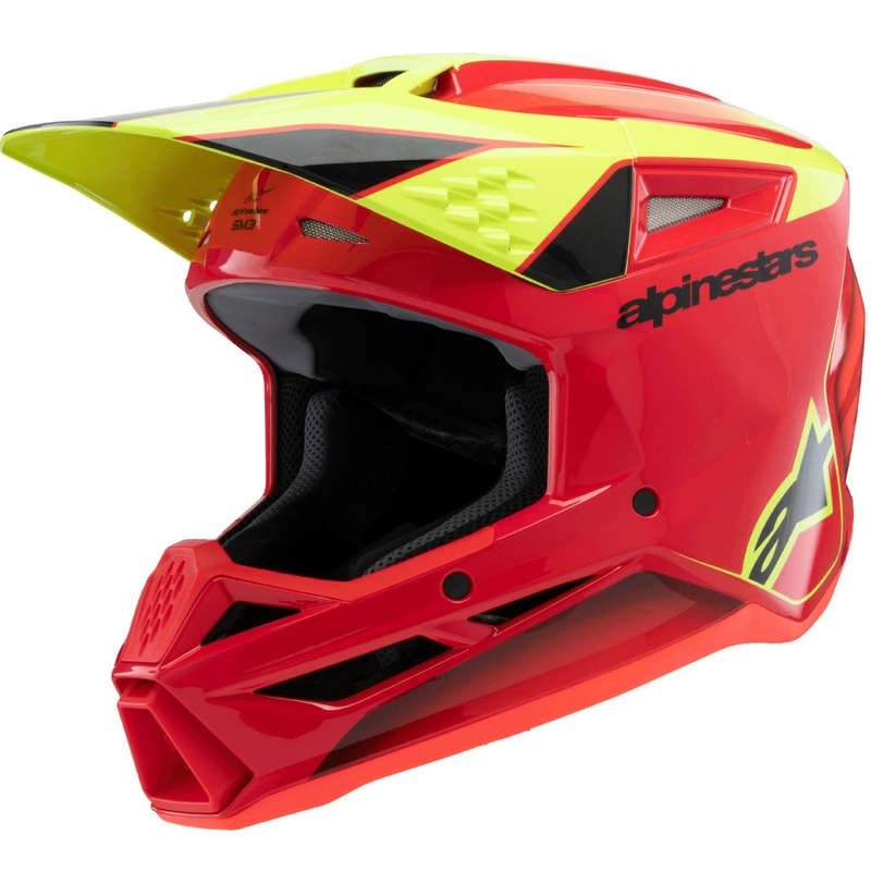 Cască motocross Alpinestars S-M3 FRAY pentru copii, roșu-fluo, galben-negru