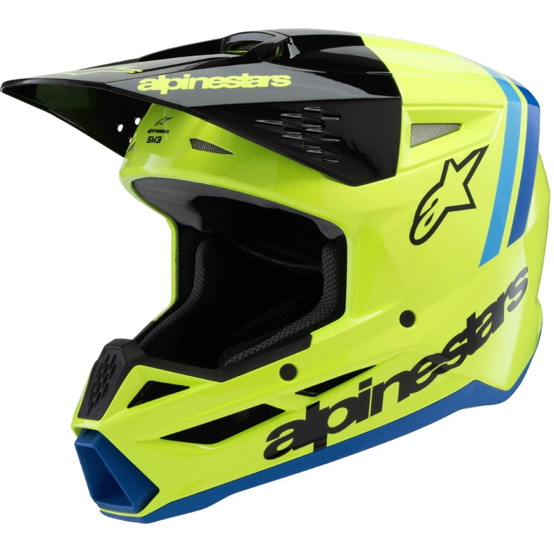 Cască motocross Alpinestars S-M3 RADIUM pentru copii, galben fluo-negru-albastru