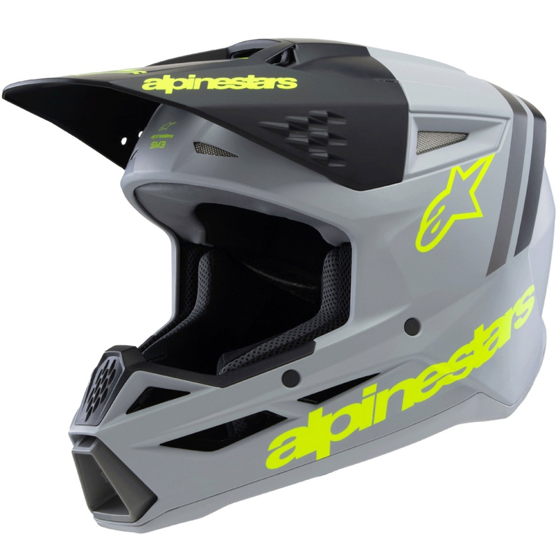 Cască motocross Alpinestars S-M3 RADIUM pentru copii, gri mat-galben fluo-negru