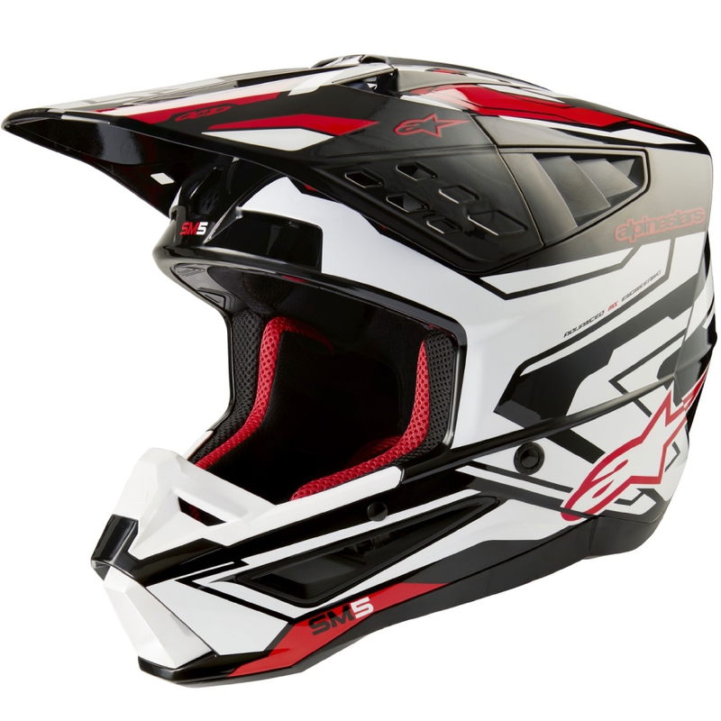 Casca motocross Alpinestars S-M5 Action 2 negru-alb-rosu fluo