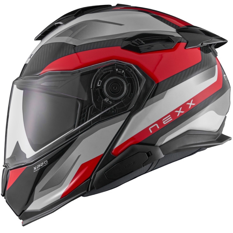 Casca de motocicleta rabatabila Nexx X.Lifetour PRO Mile alb-rosu