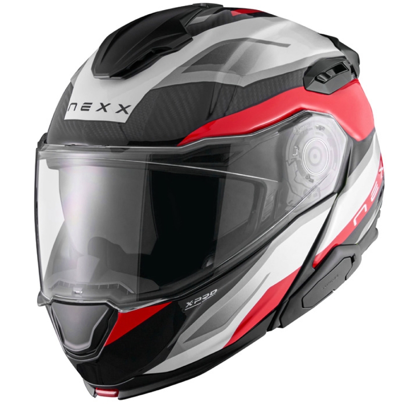 Casca de motocicleta rabatabila Nexx X.Lifetour PRO Mile alb-rosu