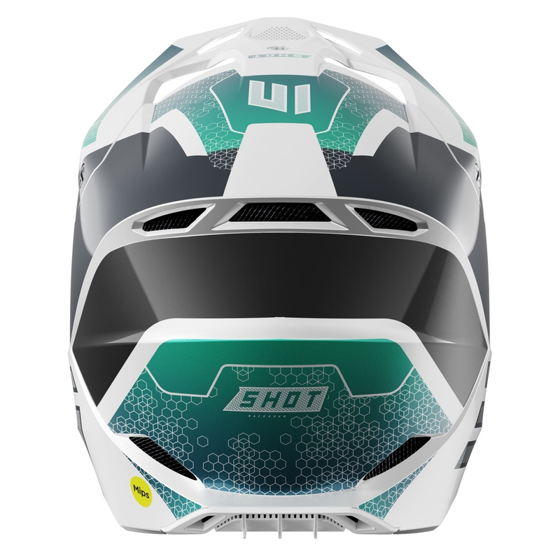 Casca motocross Shot Race Phaser pearl negru-turcoaz-alb