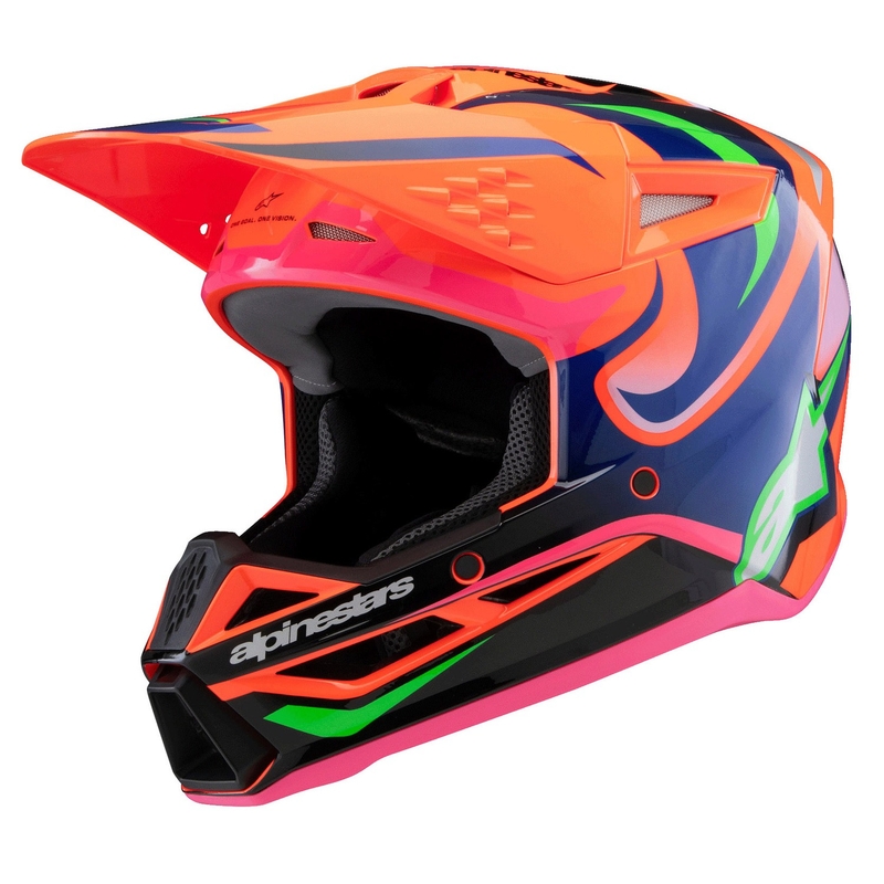 Casca motocross copii Alpinestars S-M3 HAIDEN DEEGAN portocaliu fluo-violet-roz-verde