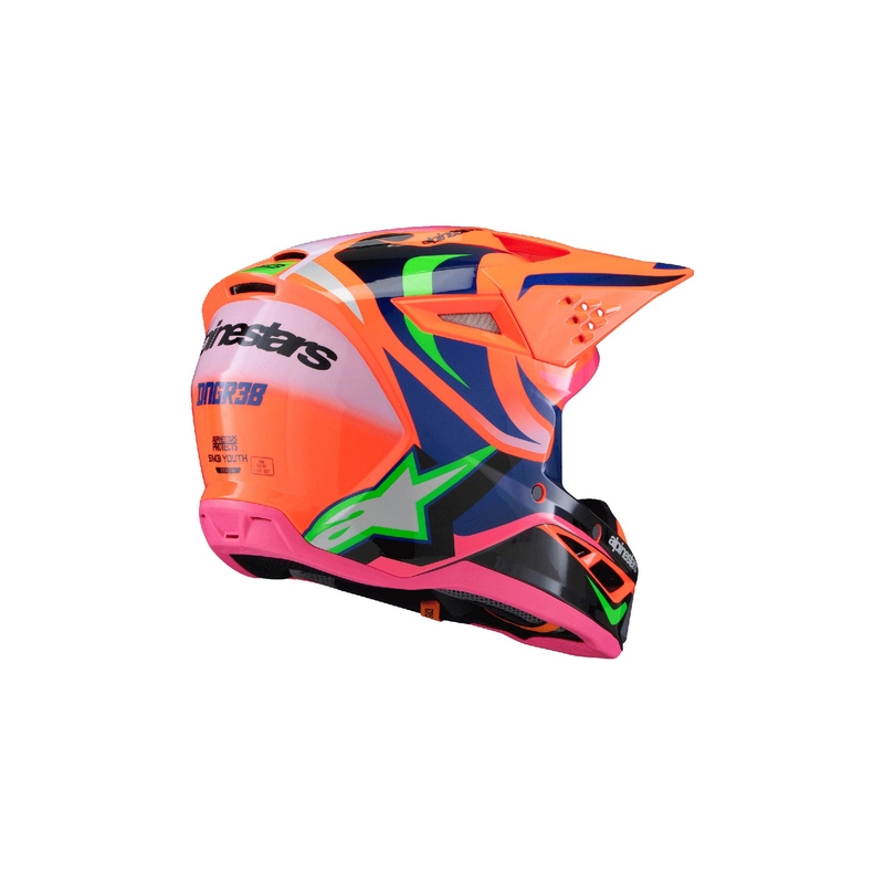 Casca motocross copii Alpinestars S-M3 HAIDEN DEEGAN portocaliu fluo-violet-roz-verde
