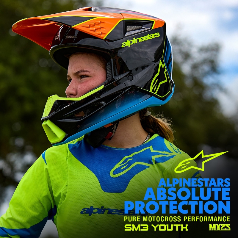 Casca motocross copii Alpinestars S-M3 HAIDEN DEEGAN portocaliu fluo-violet-roz-verde