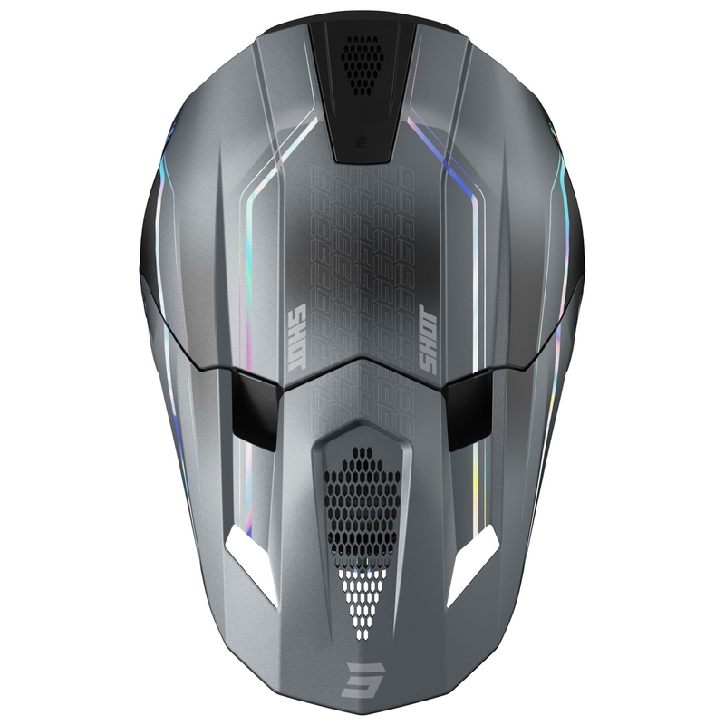 Casca de motocross Shot Lite Challenger gri perlat holografica