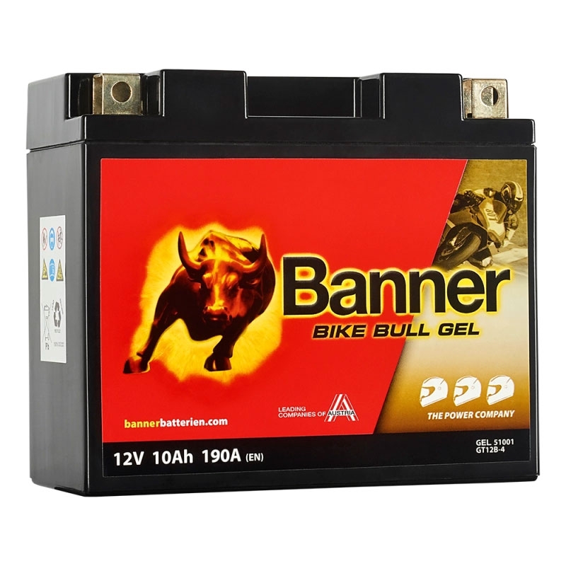 Baterie gel pentru motociclete Banner Bike Bull GEL 510 01/BGT12B-4 - GT12B-4 12V, 10Ah, 190A