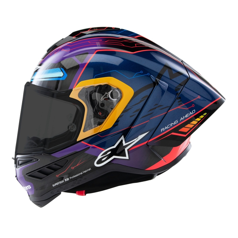 Cască integrală de motocicletă Alpinestars Supertech R-10 Ediție limitată Martinator Jorge Martin Albastru-Mov-Roșu-Galben