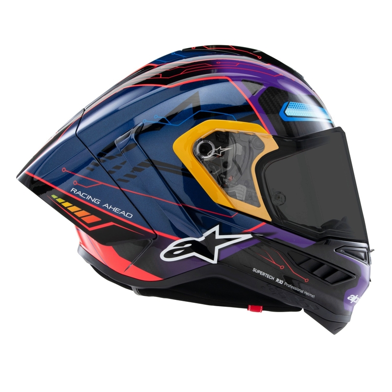 Cască integrală de motocicletă Alpinestars Supertech R-10 Ediție limitată Martinator Jorge Martin Albastru-Mov-Roșu-Galben