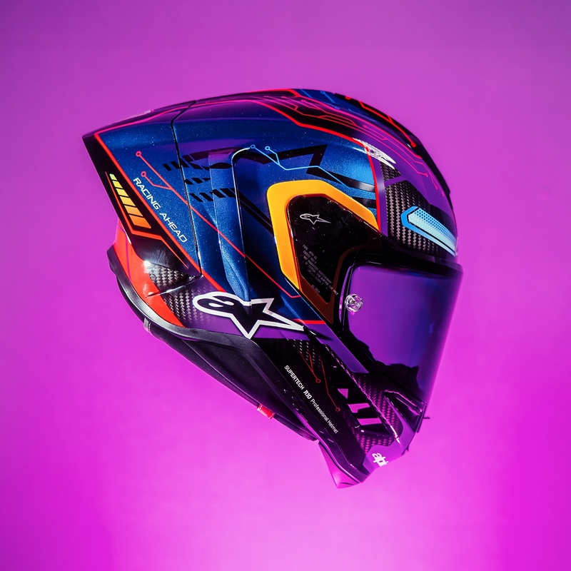 Cască integrală de motocicletă Alpinestars Supertech R-10 Ediție limitată Martinator Jorge Martin Albastru-Mov-Roșu-Galben