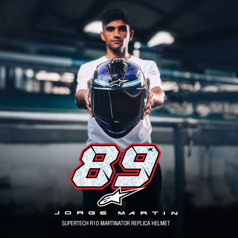 Cască integrală de motocicletă Alpinestars Supertech R-10 Ediție limitată Martinator Jorge Martin Albastru-Mov-Roșu-Galben