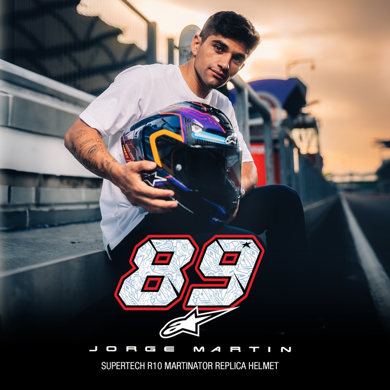 Cască integrală de motocicletă Alpinestars Supertech R-10 Ediție limitată Martinator Jorge Martin Albastru-Mov-Roșu-Galben