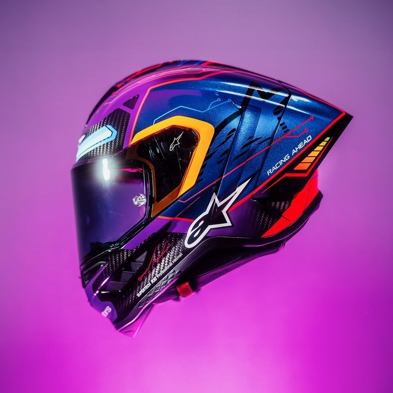 Cască integrală de motocicletă Alpinestars Supertech R-10 Ediție limitată Martinator Jorge Martin Albastru-Mov-Roșu-Galben