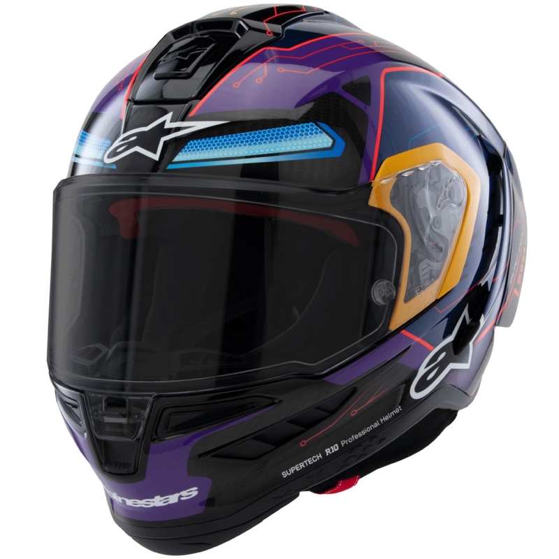Cască integrală de motocicletă Alpinestars Supertech R-10 Ediție limitată Martinator Jorge Martin Albastru-Mov-Roșu-Galben
