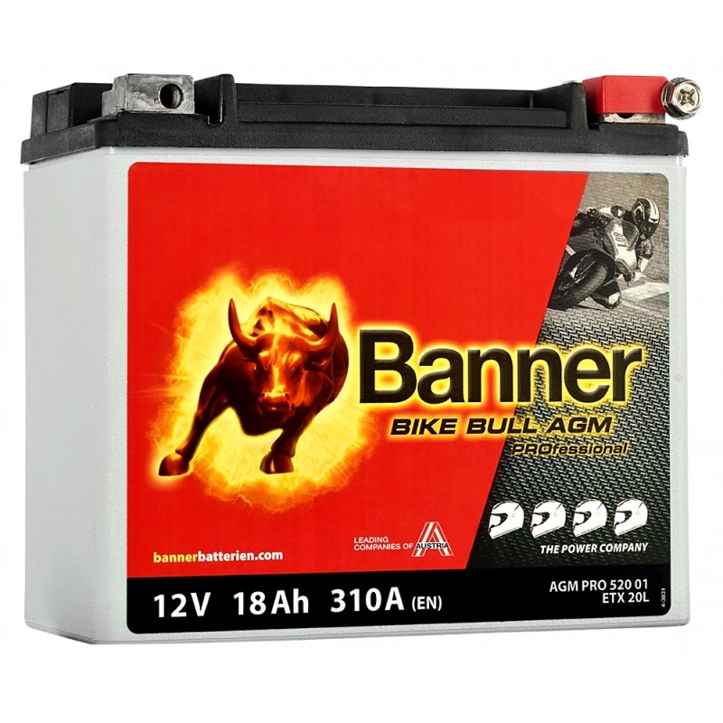 Baterie de motociclete fără întreținere Banner Bike Bull AGM PRO 520 01/BETX20L - ETX20L 12V, 18Ah, 310A