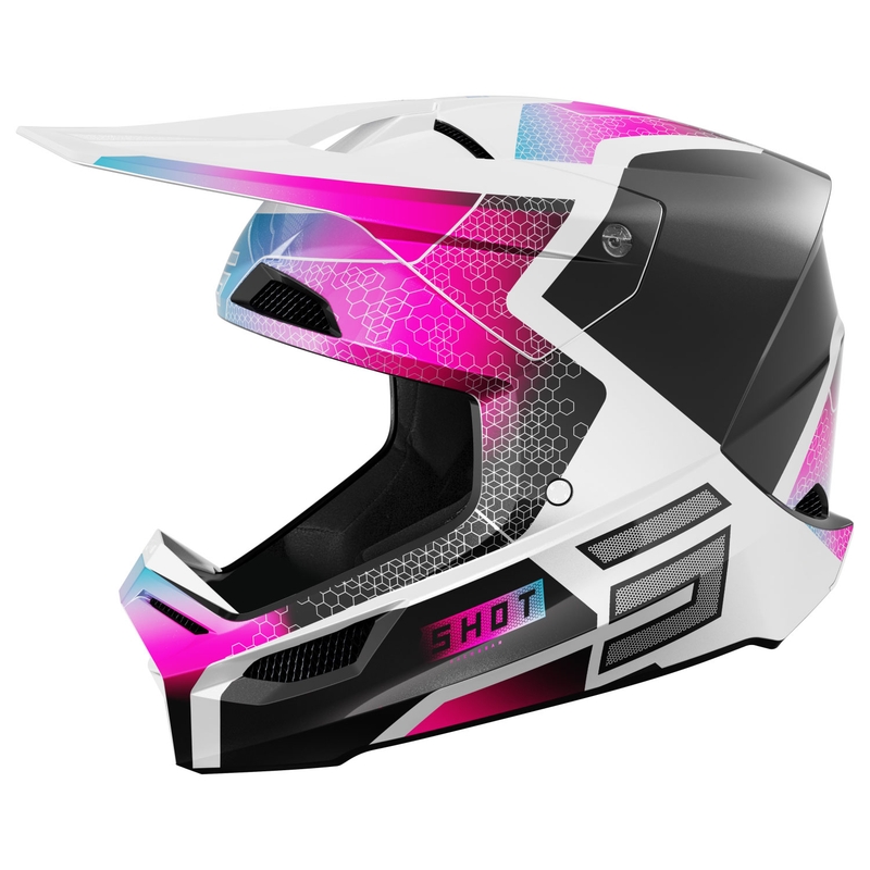 Casca de motocross copii Shot Furious Phaser negru-albastru-roz