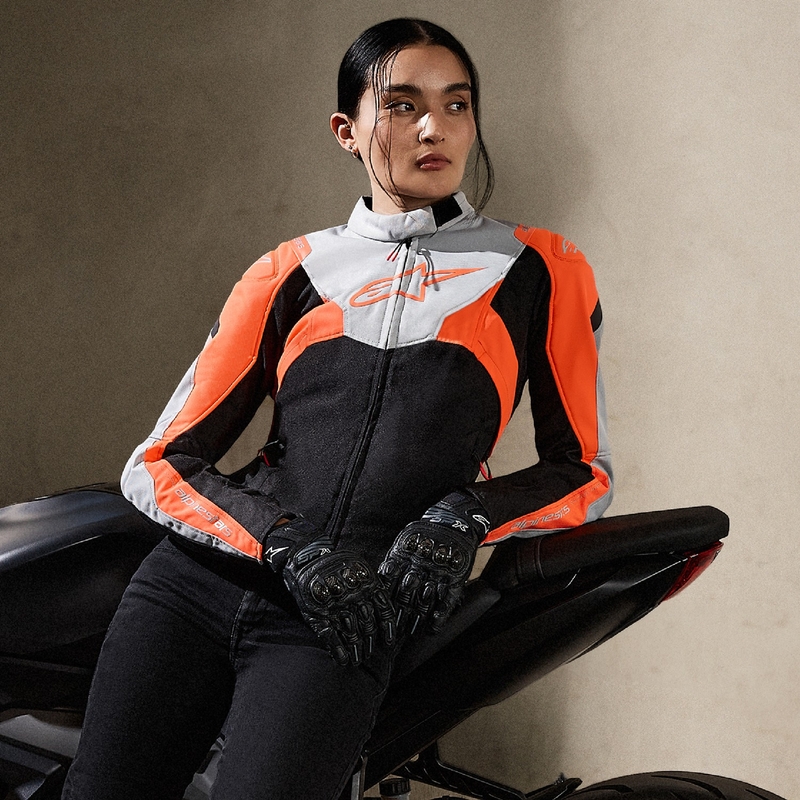 Jachetă motocicletă damă Alpinestars Stella T-Jaws 4 Waterproof negru-gri-rosu fluo