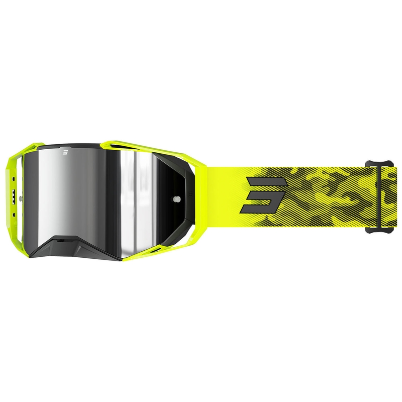 Ochelari de motocross Shot Lite Patrol galben fluo cu plexiglas iridiu argintiu