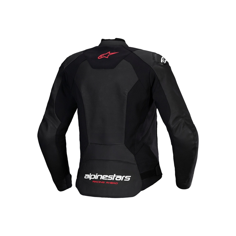 Geacă de motocicletă din piele de damă Alpinestars Stella Faster 3 negru-alb-rosu fluo