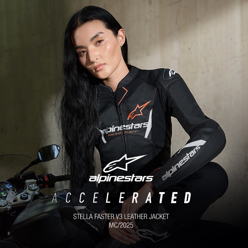 Geacă de motocicletă din piele de damă Alpinestars Stella Faster 3 negru-alb-rosu fluo