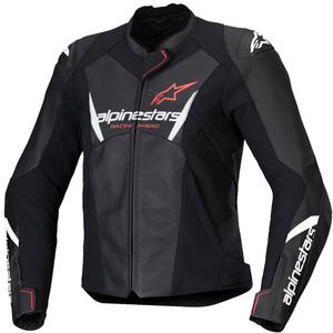 Geacă de motocicletă din piele de damă Alpinestars Stella Faster 3 negru-alb-rosu fluo