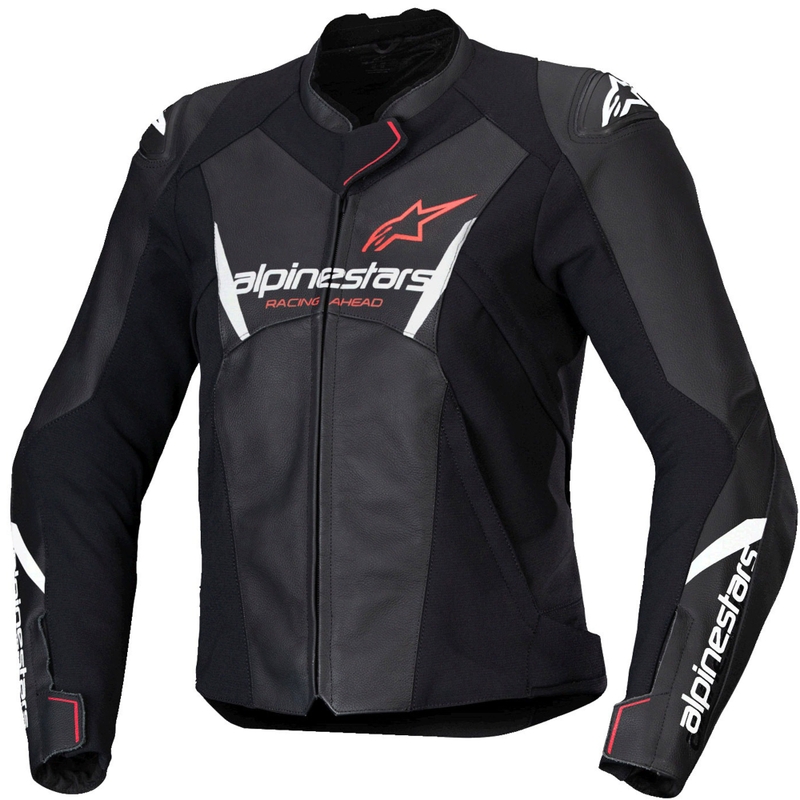 Geacă de motocicletă din piele de damă Alpinestars Stella Faster 3 negru-alb-rosu fluo
