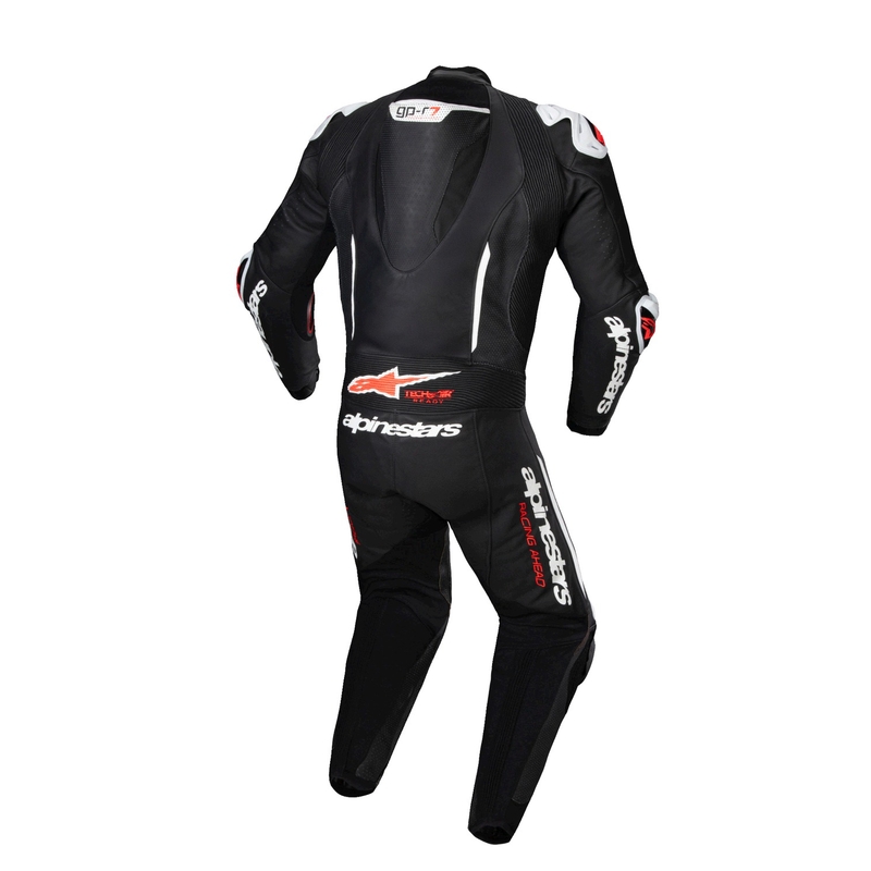 Costum motociclist dintr-o bucată din piele Alpinestars GP-R7 Tech-Air gata/compatibil negru-alb-rosu fluo
