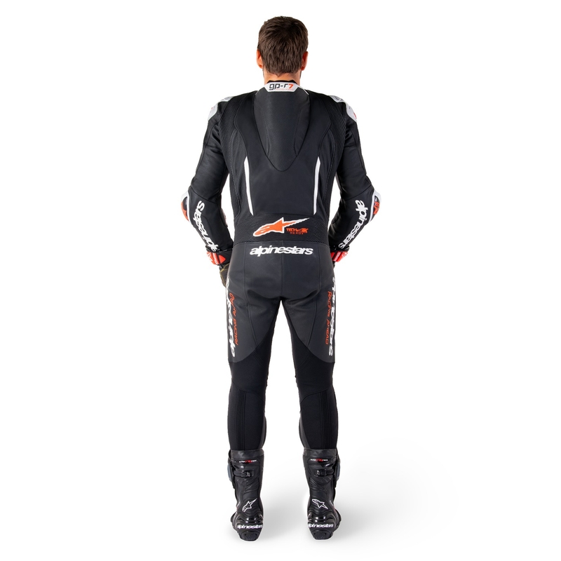Costum motociclist dintr-o bucată din piele Alpinestars GP-R7 Tech-Air gata/compatibil negru-alb-rosu fluo