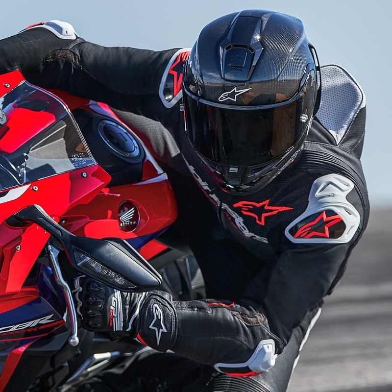 Costum motociclist dintr-o bucată din piele Alpinestars GP-R7 Tech-Air gata/compatibil negru-alb-rosu fluo