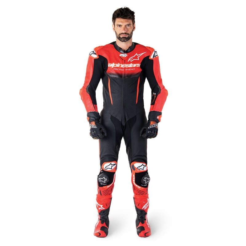 Costum dintr-o bucată din piele Alpinestars GP-R7 Tech-Air gata/compatibil negru-roșu