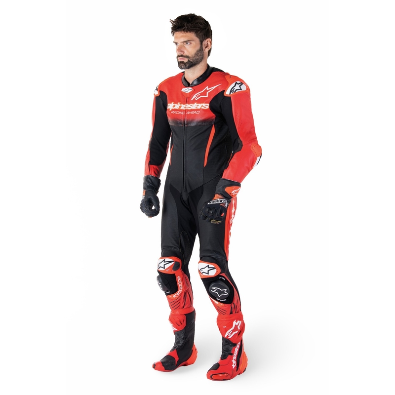 Costum dintr-o bucată din piele Alpinestars GP-R7 Tech-Air gata/compatibil negru-roșu