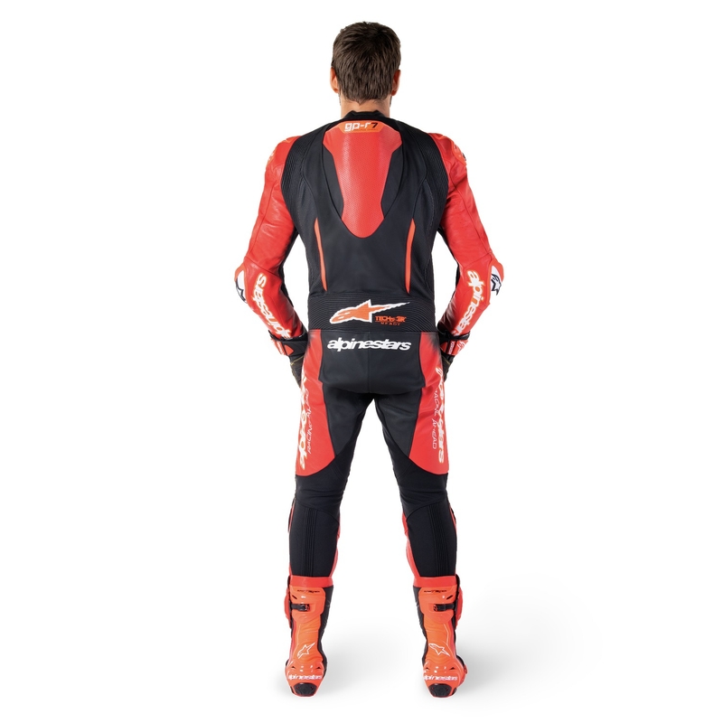 Costum dintr-o bucată din piele Alpinestars GP-R7 Tech-Air gata/compatibil negru-roșu