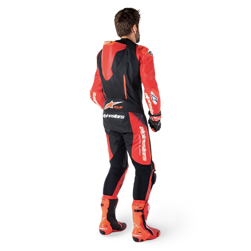 Costum dintr-o bucată din piele Alpinestars GP-R7 Tech-Air gata/compatibil negru-roșu