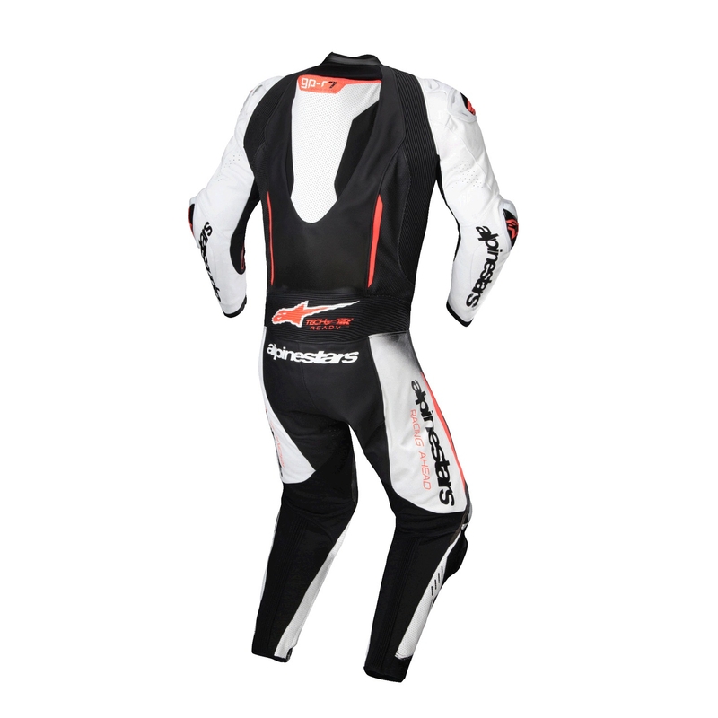 Costum din piele Alpinestars GP-R7 Tech-Air Ready/compatibil alb-negru-rosu fluo