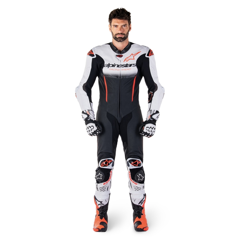 Costum din piele Alpinestars GP-R7 Tech-Air Ready/compatibil alb-negru-rosu fluo