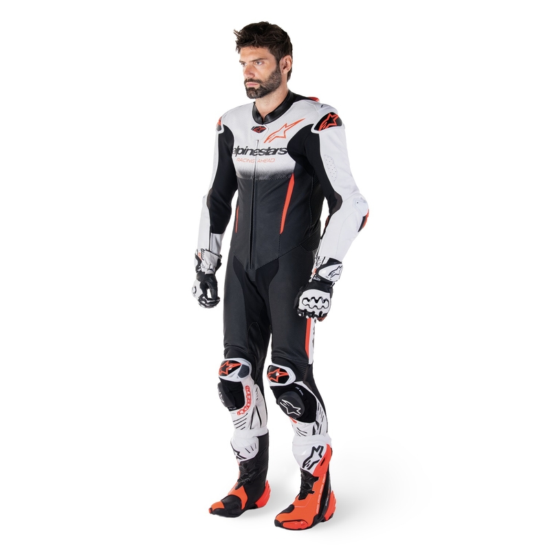 Costum din piele Alpinestars GP-R7 Tech-Air Ready/compatibil alb-negru-rosu fluo
