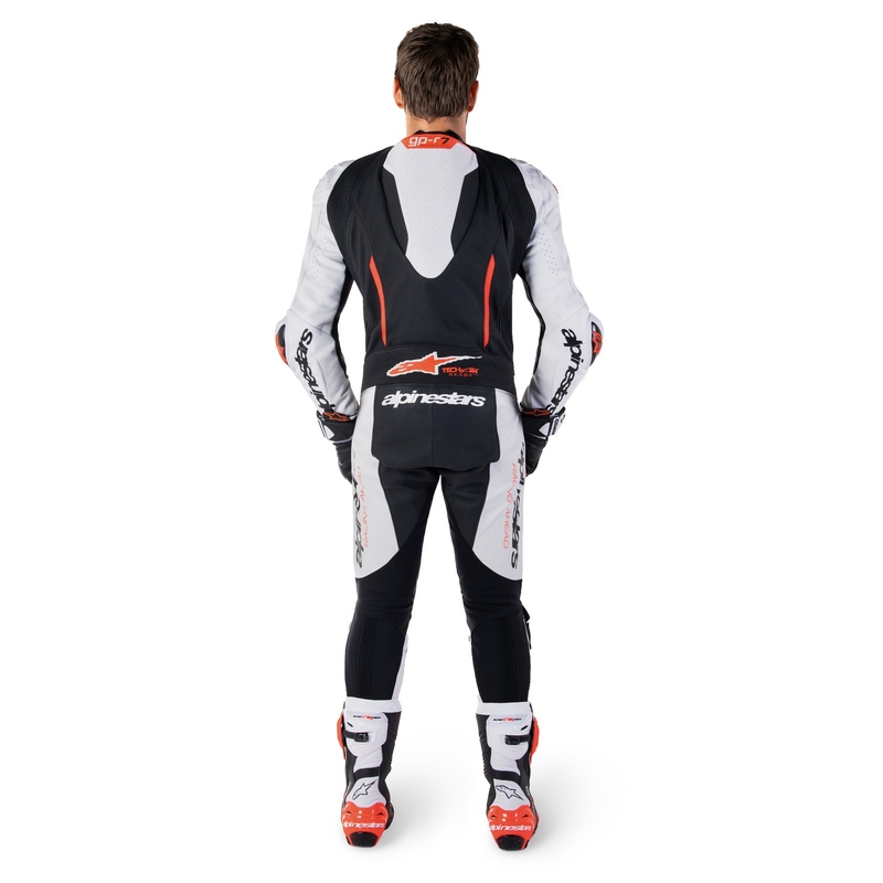 Costum din piele Alpinestars GP-R7 Tech-Air Ready/compatibil alb-negru-rosu fluo